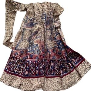 New vintage Indian hand block printing peacock cotton wrap skirt